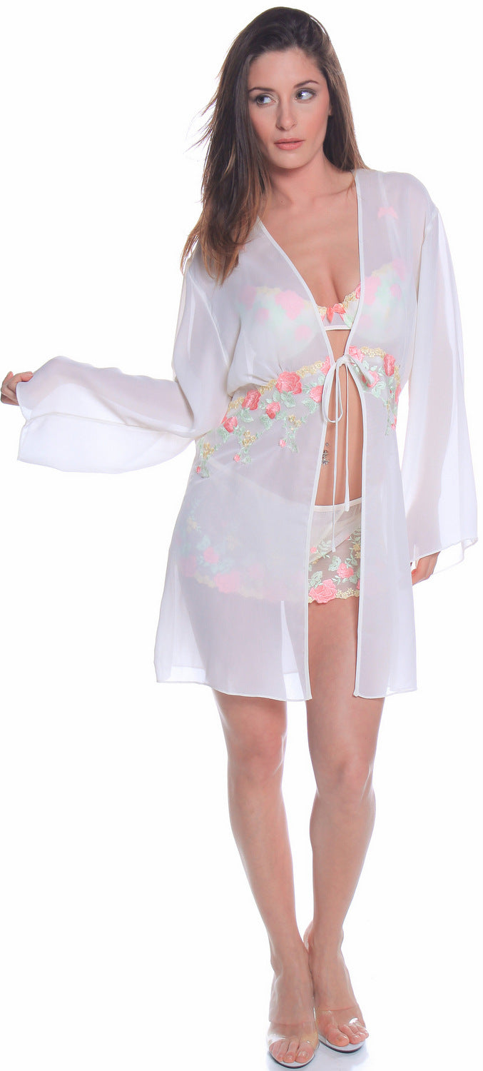 Women's Georgette Front Tie Short Robe #3029