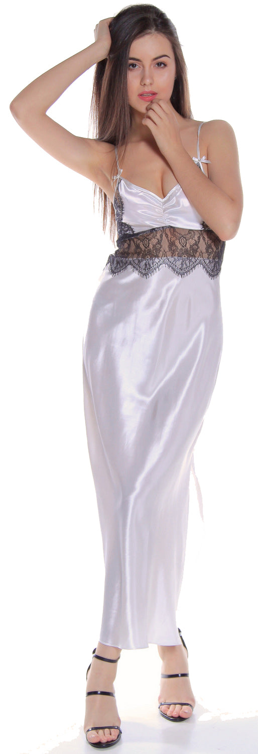 Women's Silky Nightgown With Eyelash Lace #6077